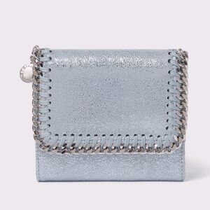 Stella McCartney Light Blue Metallic Chain-Trim Compact Wallet